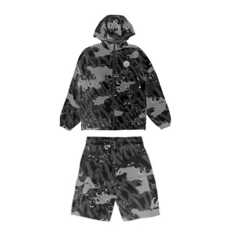 TRAPSTAR DECODED WINDBREAKER SHORT SET - BLACK CAMO